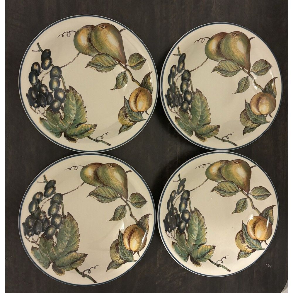 Pier 1 Macintosh Angleterre England Dinner Plates Fruit w/ Blue Trim
